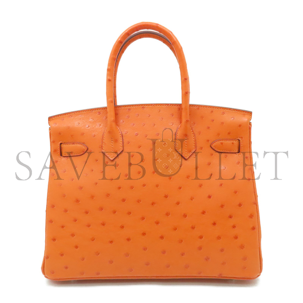 H**mes master birkin 25 ostrich leather orange silver buckle h041944ck73 (25*20*13cm)